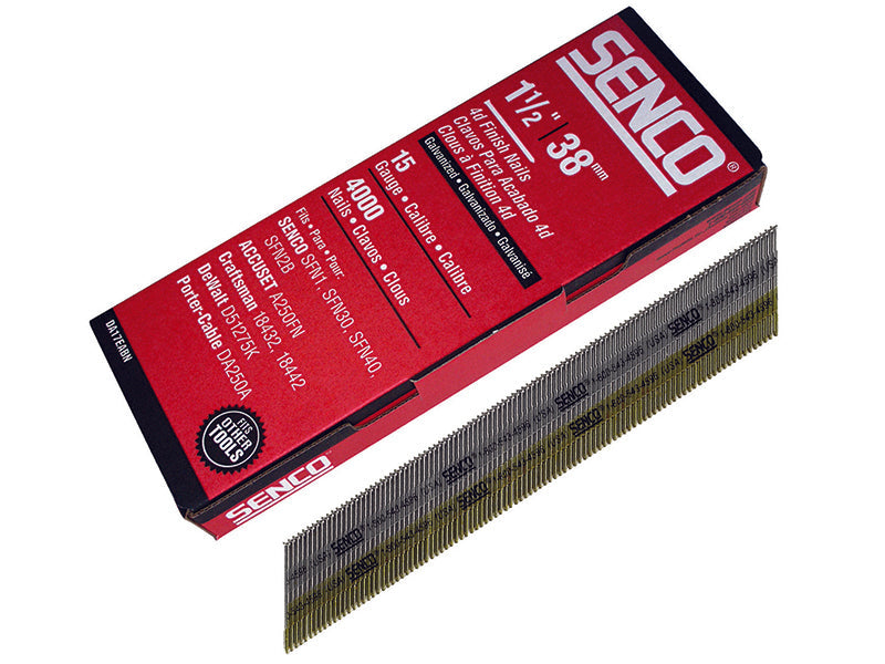 Chisel Smooth Brad Nails Galvanised 15G x 38mm (Pack 4000), Senco