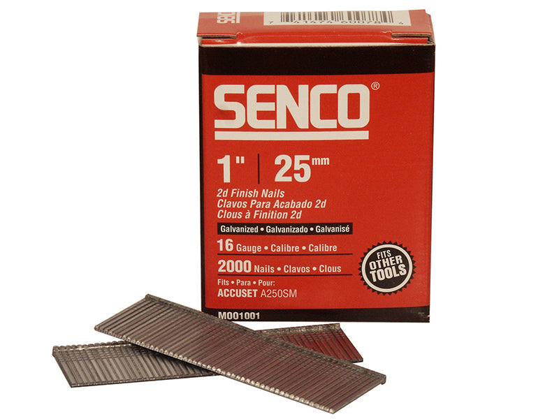 Straight Brad Nails Galvanised 16G x 25mm (Pack 2000), Senco