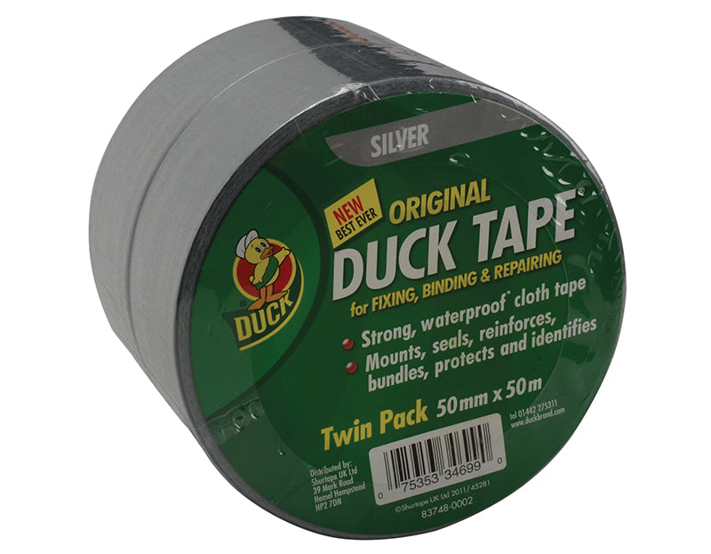 Duck Tape® Original 50mm x 50m Silver (Twin Pack), Shurtape