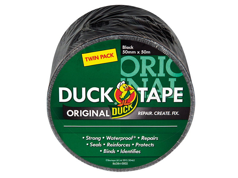 Duck Tape® Original 50mm x 50m Black (Twin Pack), Shurtape