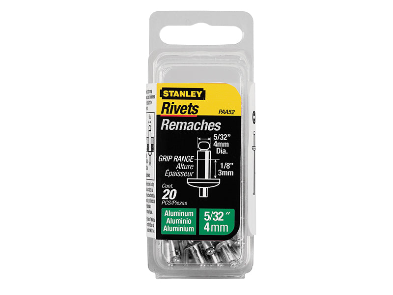 1-PAA52 Aluminium Rivets Short 4 x 3mm Pack of 20, STANLEY®