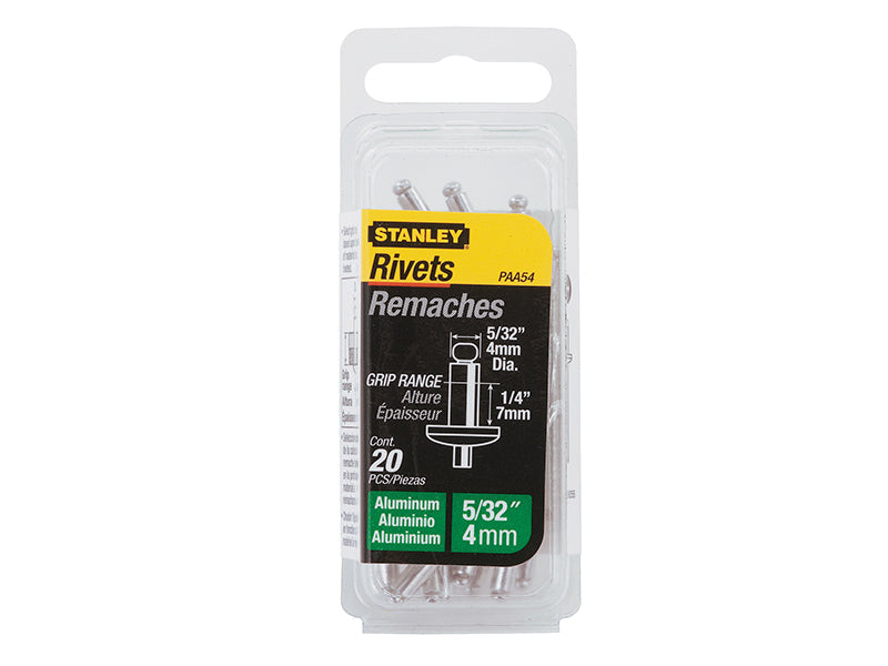 1-PAA54 Aluminium Rivets Medium 4 x 7mm Pack of 20, STANLEY®