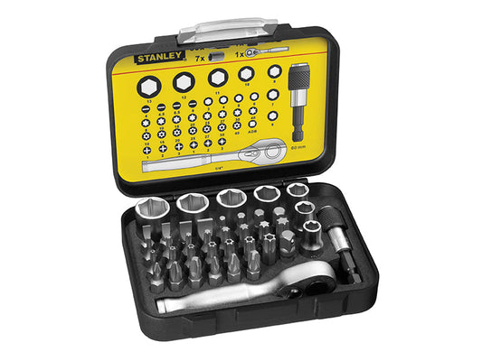 Bit & Socket Set of 39 + Ratchet Metric 1/4 Drive, STANLEY®