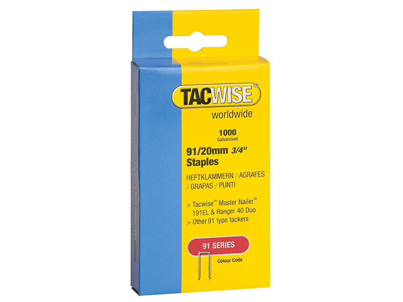 91 Narrow Crown Staples 20mm - Electric Tackers (Pack 1000), Tacwise