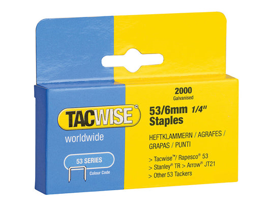 53 Light-Duty Staples 6mm (Type JT21  A)  (Pack 2000), Tacwise