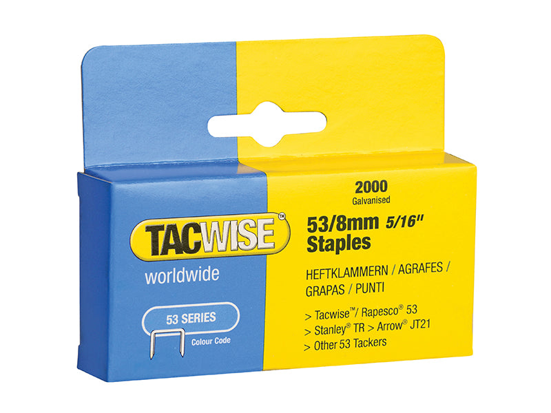 53 Light-Duty Staples 8mm (Type JT21  A) (Pack 2000), Tacwise