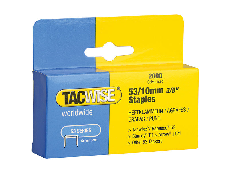 53 Light-Duty Staples 10mm (Type JT21  A)  (Pack 2000), Tacwise