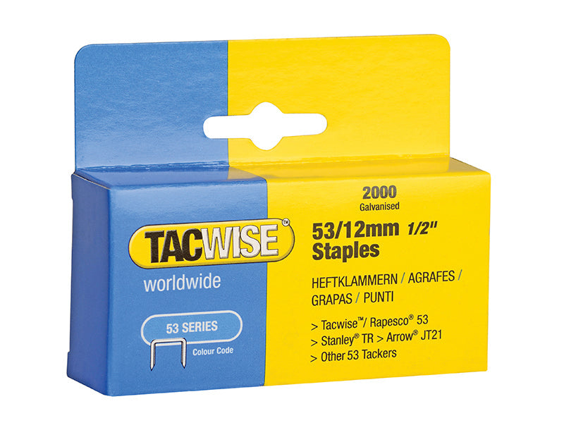 53 Light-Duty Staples 12mm (Type JT21  A) (Pack 2000), Tacwise