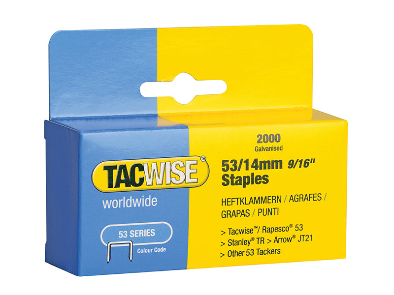 53 Light-Duty Staples 14mm (Type JT21  A) (Pack 2000), Tacwise