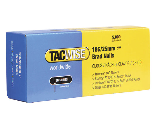 18 Gauge 25mm Brad Nails (Pack 5000), Tacwise