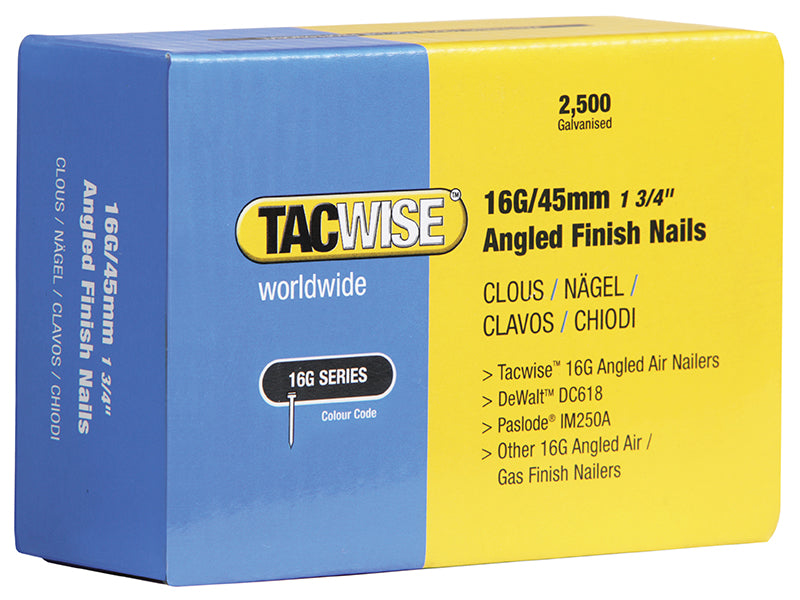 16G Angled Finish Nails 45mm for DC618K (Pack 2500), Tacwise