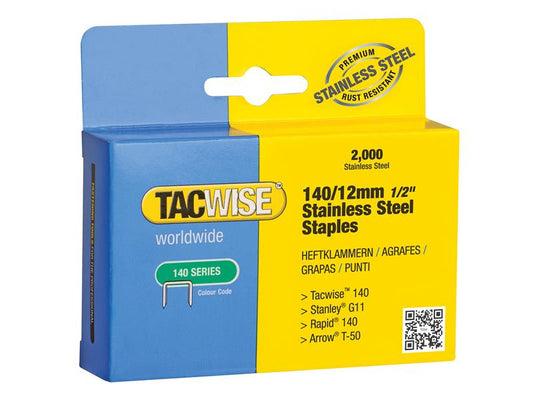 140 Stainless Steel Staples 12mm (Pack 2000), Tacwise