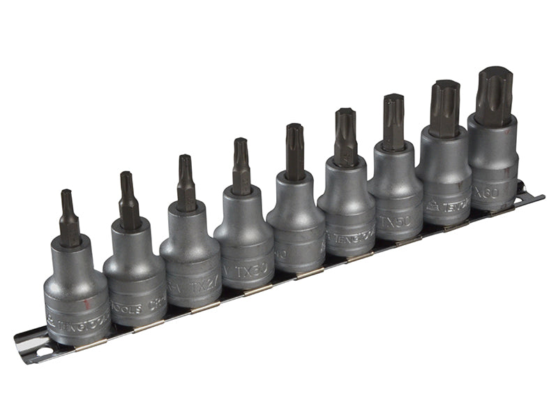 M1213TX Socket Clip Rail Set of 9 Internal TORX 1/2in Drive, Teng