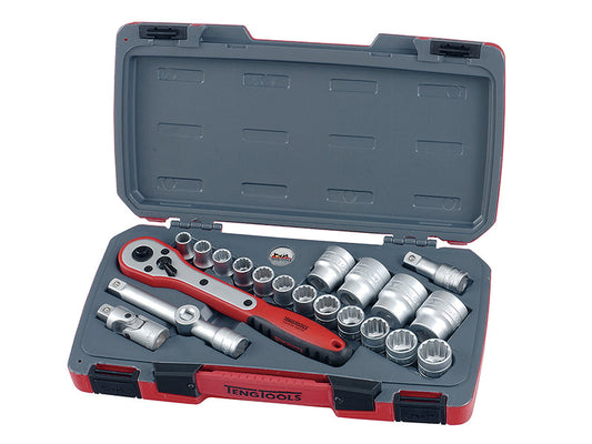 T1221 Socket Set of 21 Metric 1/2in Drive, Teng