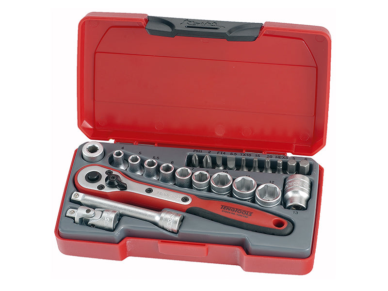 T1424 Socket Set of 24 Metric 1/4in Drive, Teng