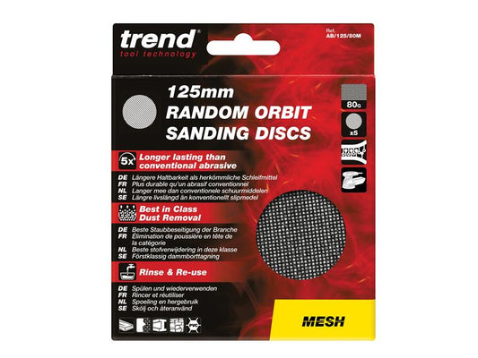 Mesh Random Orbital Sanding Disc 125mm x 80G (Pack 5), Trend