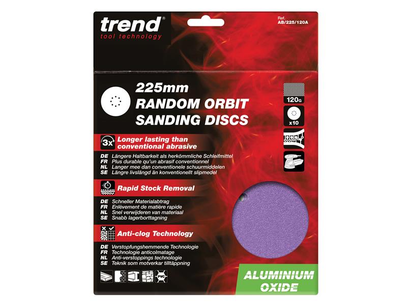 Aluminium Oxide Orbital Sanding Disc 225mm x 240G (Pack 10), Trend