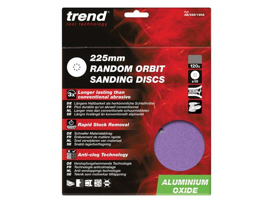 Aluminium Oxide Orbital Sanding Disc 225mm x 240G (Pack 10), Trend