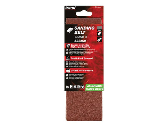 Sanding Belt 75 x 457mm 120G (Pack 3), Trend