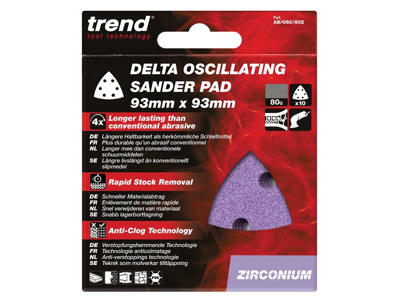 Zirconium Delta Sanding Sheets 93mm 40G (Pack 10), Trend