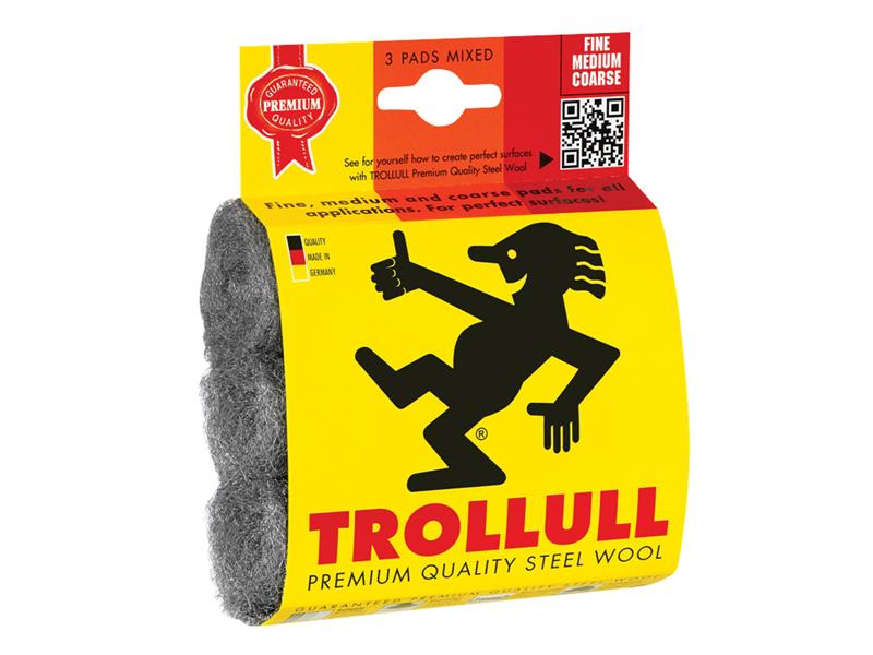 Steel Wool Pads, Assorted Grades (Pack 3), Trollull