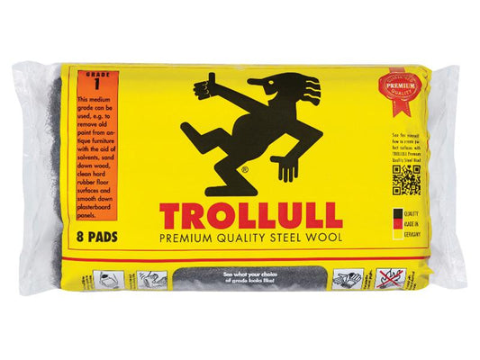 Extra Large Steel Wool Pads Grade 1 (Pack 8), Trollull