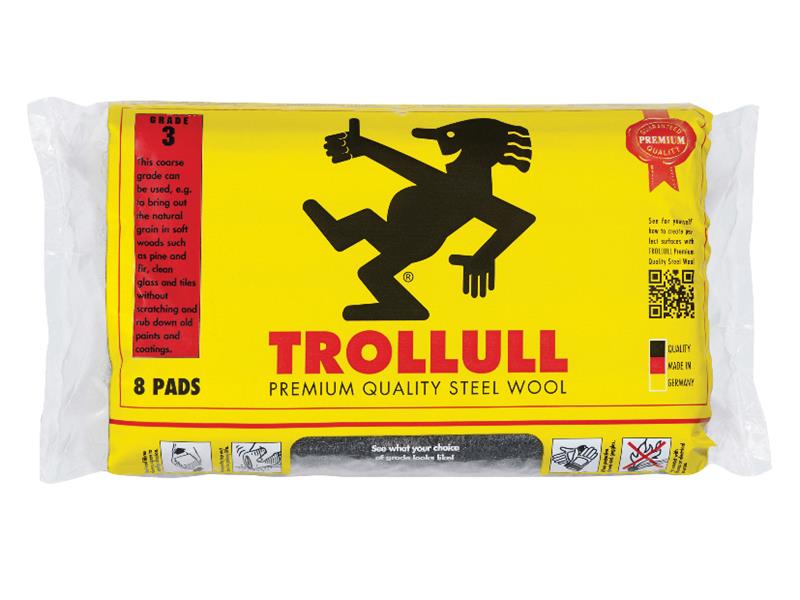 Extra Large Steel Wool Pads Grade 3 (Pack 8), Trollull