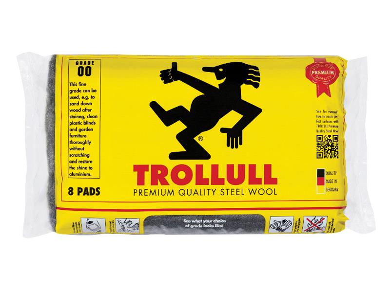 Extra Large Steel Wool Pads Grade 00 (Pack 8), Trollull