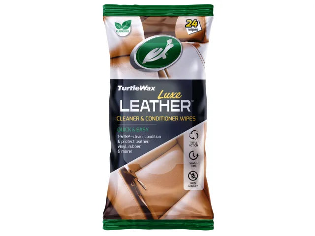 Luxe Leather Cleaner & Conditioner Wipes (Pack of 24), Turtle Wax