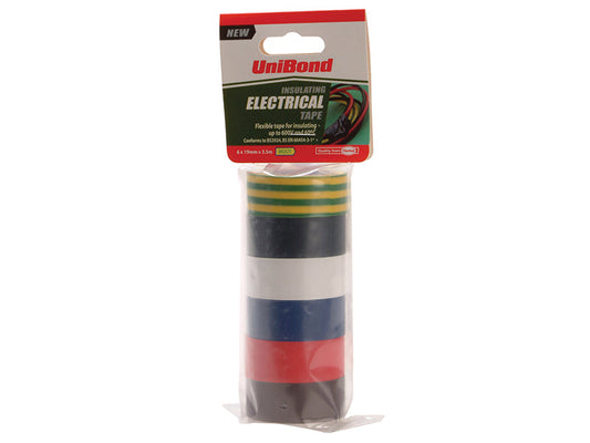 Electrical Tape (6 Colour Pack) 19mm x 3.5m, UniBond