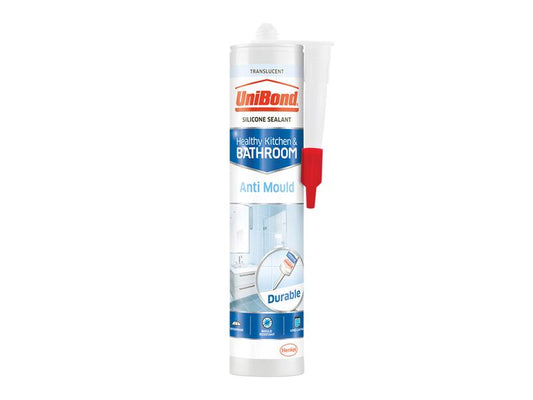 Anti-Mould Kitchen & Bathroom Sealant Cartridge Translucent 274g, UniBond