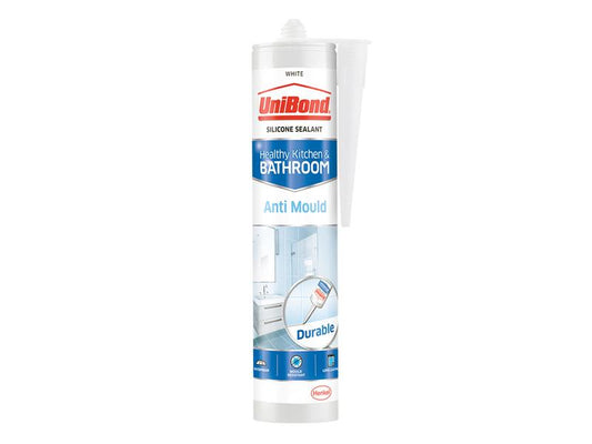 Anti-Mould Kitchen & Bathroom Sealant Cartridge White 274g, UniBond