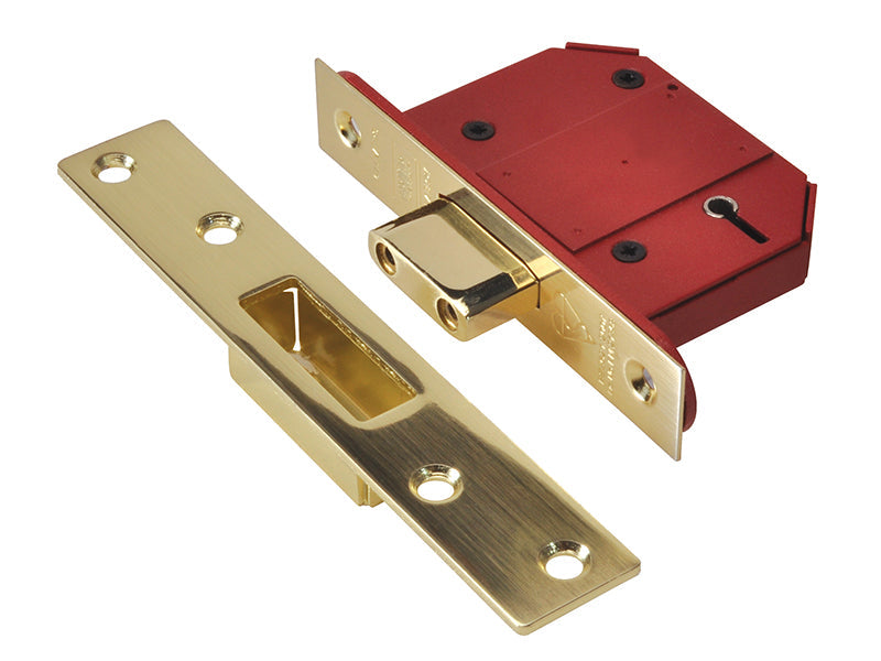 StrongBOLT 2100S BS 5 Lever Mortice Deadlock 68mm 2.5in Satin Brass Box, UNION