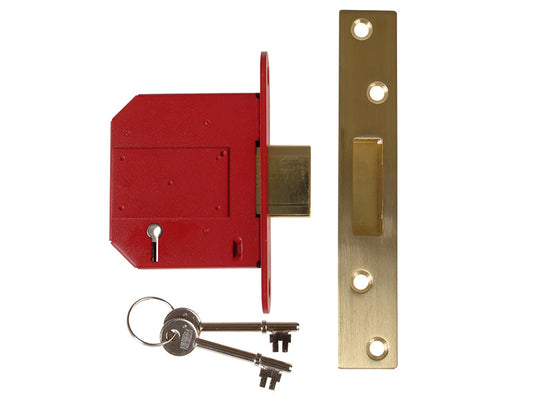 StrongBOLT 2100S BS 5 Lever Mortice Deadlock 81mm 3in Satin Brass Visi, UNION