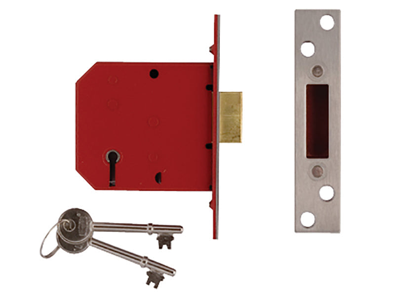 2101 5 Lever Mortice Deadlock Satin Brass Finish 65mm 2.5in Visi, UNION