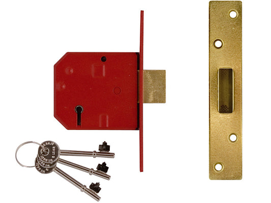 2134E 5 Lever BS Mortice Deadlock Satin Brass Finish 67mm 2.5in Box, UNION