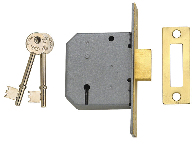 2177 3 Lever Mortice Deadlock Polished Brass 65mm 2.5in Visi, UNION