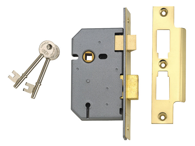 2277 3 Lever Mortice Sashlock Polished Brass 77.5mm 3in Box, UNION