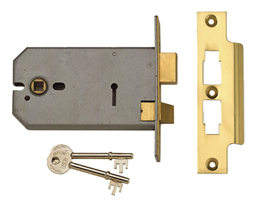 2077-5 3 Lever Horizontal Mortice Lock Polished Brass 124mm, UNION