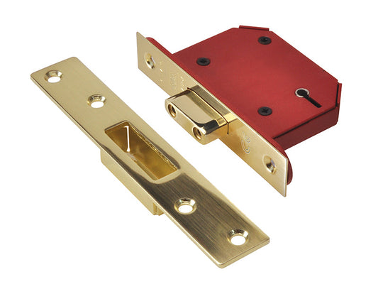 StrongBOLT 2105S Polished Brass 5 Lever Mortice Deadlock Visi 68mm 2.5in, UNION