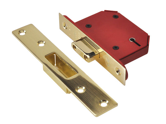 StrongBOLT 2105S Polished Brass 5 Lever Mortice Deadlock Visi 81mm 3in, UNION