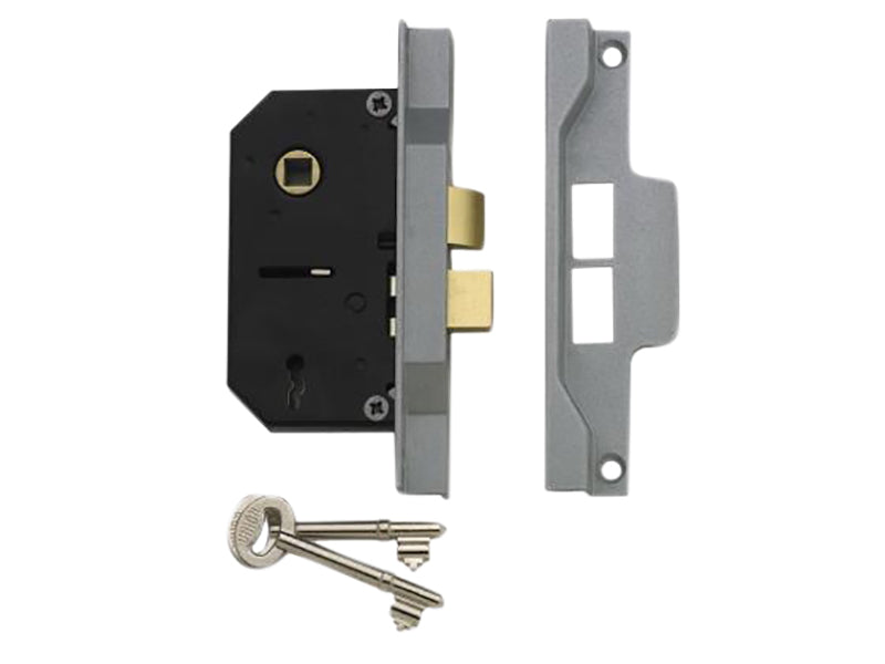 2242 2 Lever Mortice Rebated Sashlock Silver Enamel 65.5mm 2.5in Visi, UNION