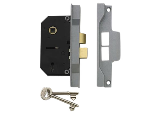 2242 2 Lever Mortice Rebated Sashlock Silver Enamel 78.5mm 3in Visi, UNION