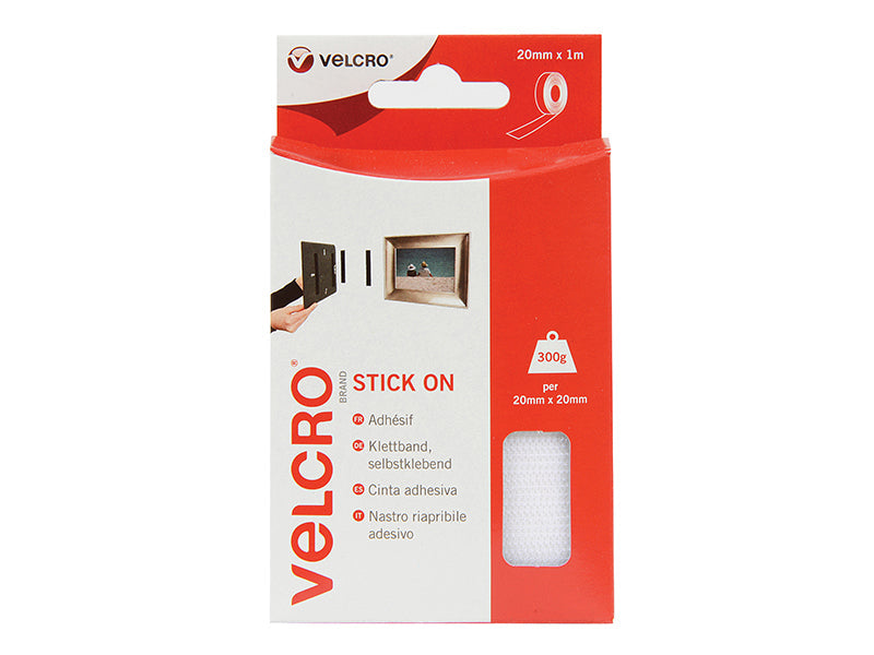 VELCRO® Brand Stick On Tape 20mm x 1m White, VELCRO® Brand