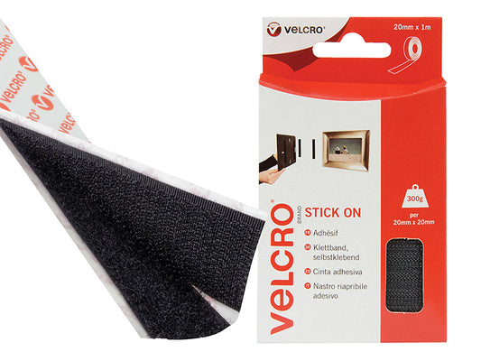 VELCRO® Brand Stick On Tape 20mm x 1m Black, VELCRO® Brand