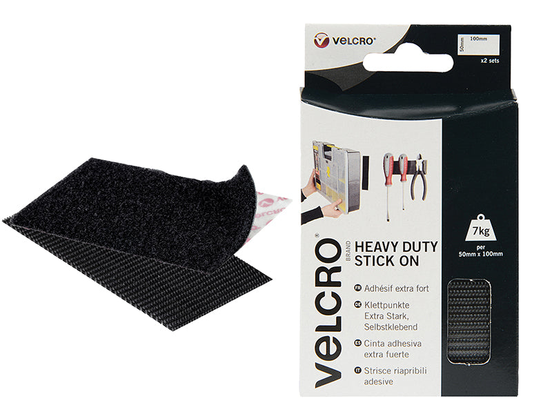 VELCRO® Brand Heavy-Duty Stick On Strips (2) 50 x 100mm Black, VELCRO® Brand