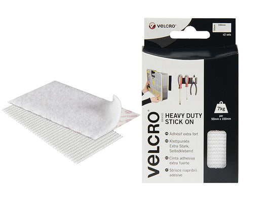 VELCRO® Brand Heavy-Duty Stick On Strips (2) 50 x100mm White, VELCRO® Brand