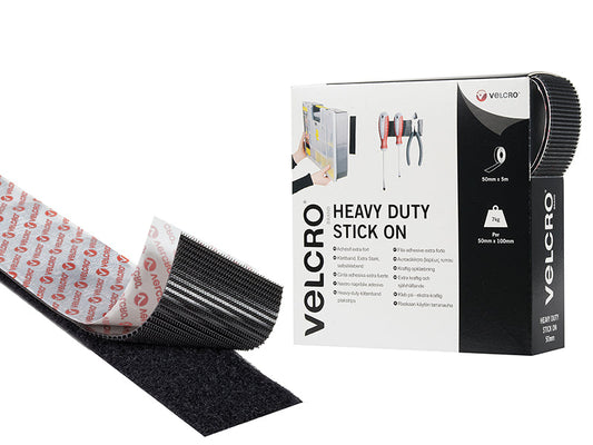 VELCRO® Brand Heavy-Duty Stick On Tape 50mm x 5m Black, VELCRO® Brand