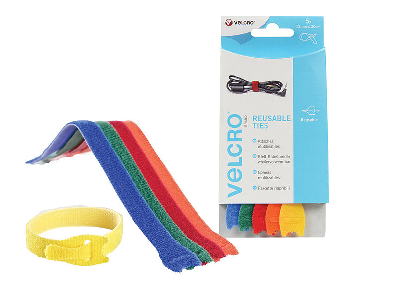 VELCRO® Brand ONE-WRAP® Reusable Ties (5) 12mm x 20cm Multi-Colour, VELCRO® Brand