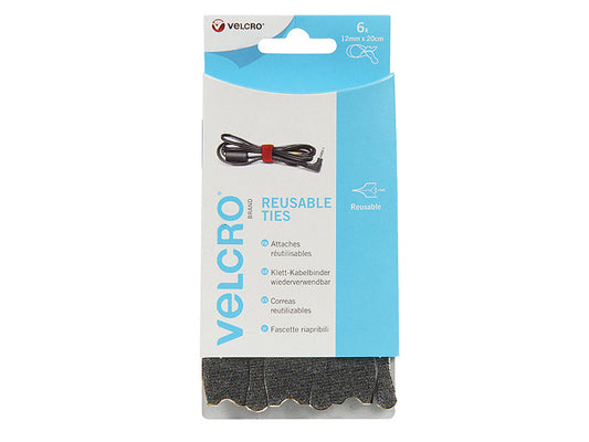 VELCRO® Brand ONE-WRAP® Reusable Ties (6) 12mm x 20cm Black, VELCRO® Brand